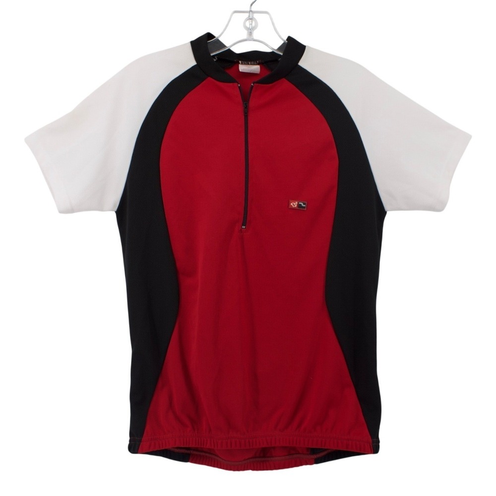 Vintage Cycling Jersey Mens Large Red Black White 1/4 Zip Bike Athletic Gorpcore
